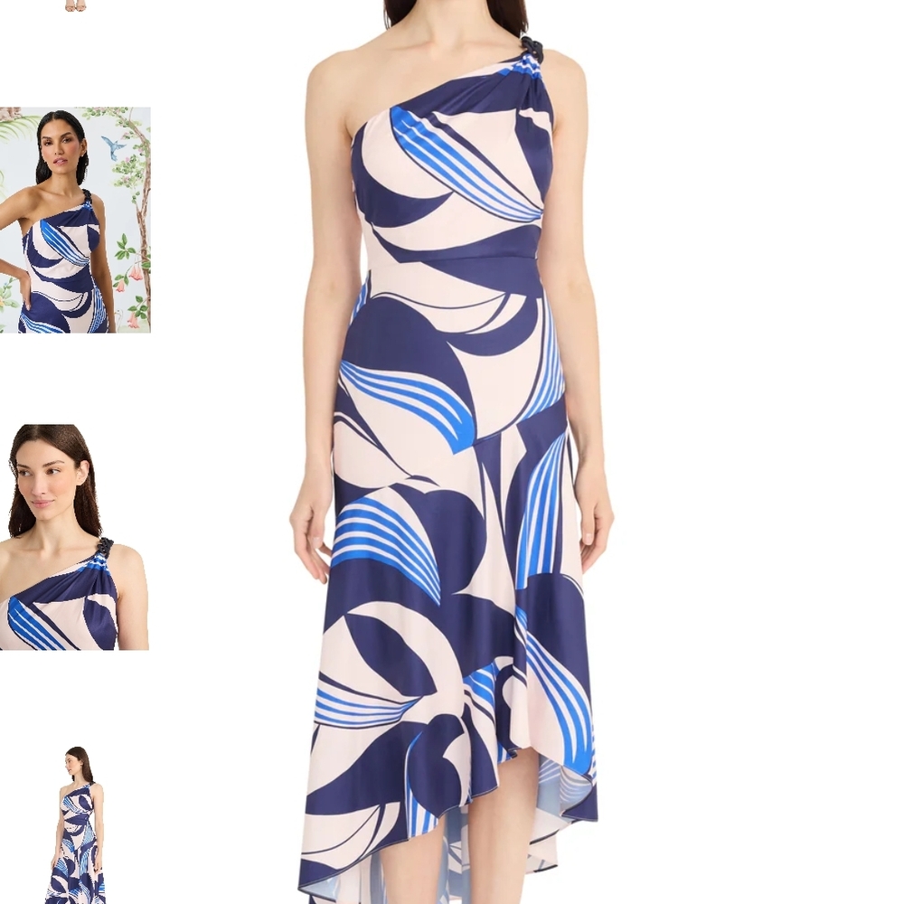 Elegant One-Shoulder Blue and Cream Dress